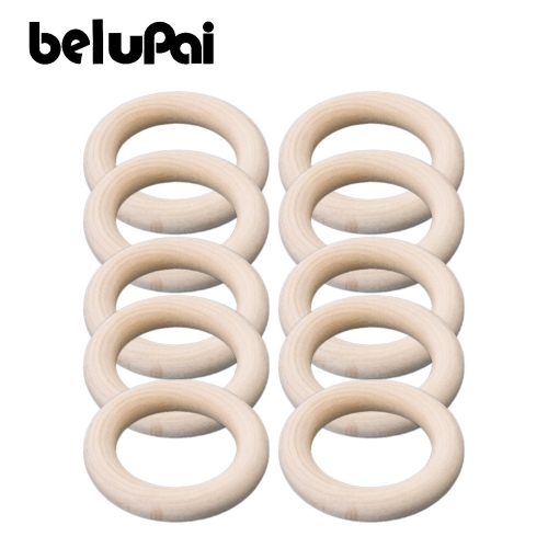 beluPai Natural Wood Teething Rings 10Pcs Durable Smooth Washable Teething Rings, BPA Free, 50MM, 3M+