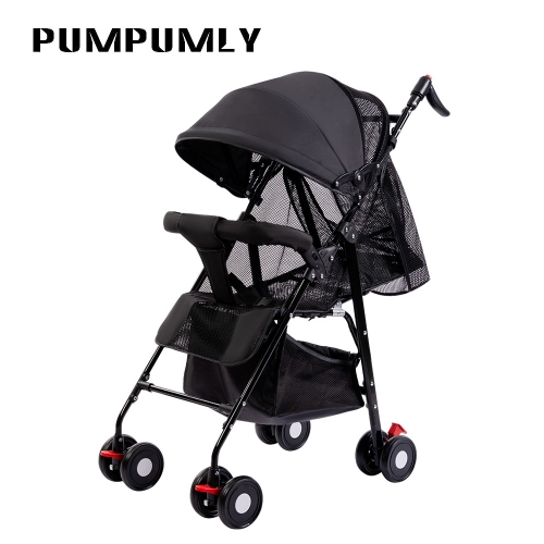 PUMPUMLY Lightweight Folding Baby Stroller Compact Portable Travel Stroller with Adjustable Canopy & 360° Rotating Handles, Black