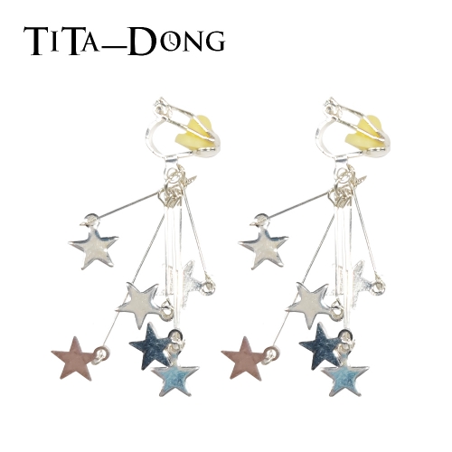 TITA-DONG 1 Pair Clip on Earrings Long Chain Dangle Drop Earrings Star 925 Sterling Silver Earrings Fashion Jewellery for Women Girls