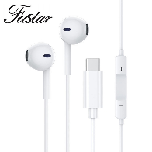 FUSTAR Type-C Earphones with Microphone & Volume Control HiFi Stereo Wired Earphones Earbud for iOS Android Smartphones Laptops PC, White