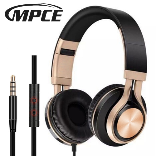 MPCE 3.5mm Wired Headphones with HD Mic In-Line Control Over-Ear Folding Stereo Deep Bass Headphones for Smartphone Laptop PC, Gold