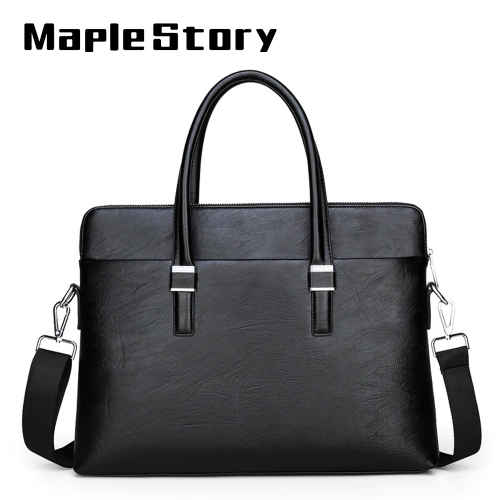 MapleStory Waterproof Leather with Strap Business Handbags Shoulder Bags Messenger Bags for Men, Black