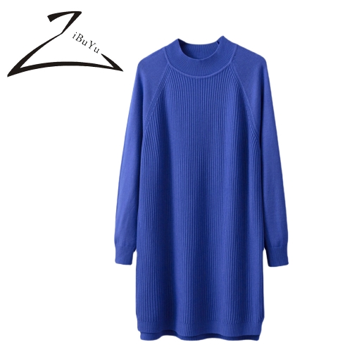 ZIBUYU Women's Long Sleeve Knit Dresses Crew Neck Sweater Dresses Ribbed Knit Casual Pullover Sweater Dresses, Multi-color