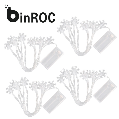 binROC 4 Pack Snowflake Fairy Lights 10 LED 6.6FT Battery Operated Waterproof String Lights for Christmas Wedding Party Indoor Outdoor Decoration