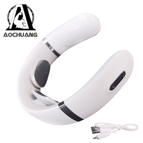 A AOCHUANG Electric Pulse Neck Massager Portable Cordless Deep Tissue Trigger Point Heated Neck Massager with 5 Modes 12 Levels, White