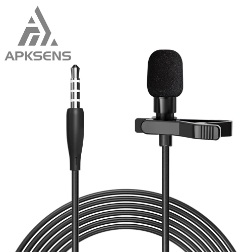 APKSENS Lavalier Lapel Microphone Wired Mini Mic Omnidirectional Condenser Clip Microphone Recording You Tube Facebook Live Stream Vlog Auto-Sync