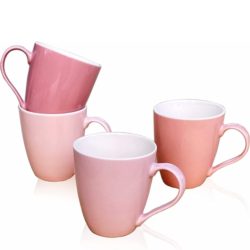 LEWOME 18 Ounce Porcelain Mugs, Set of 4, Coffee, Tea and Cocoa Mug Set, Multicolor - Pink Assorted Colors