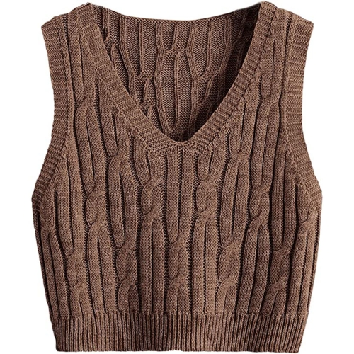 URSUYACA Women's V Neck Sweater Vest Sleeveless Loose V-Neck Crop Knit Vest Sweater Tank Tops
