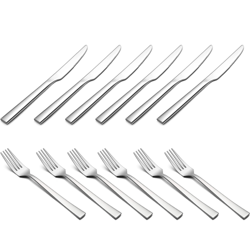BIRANCO. Set of 12 Table Forks Knives Mirror Polished Stainless Steel Silverware Set for Home Kitchen Restaurant, Non-toxic & Dishwasher Safe