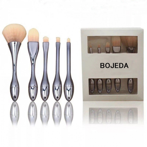 BOJEDA Makeup Brush Set New Slim Waist Makeup Brushes Silver Grey Electroplate Synthetic Kabuki Foundation Blending Blush Eyeliner Face Powder Brush