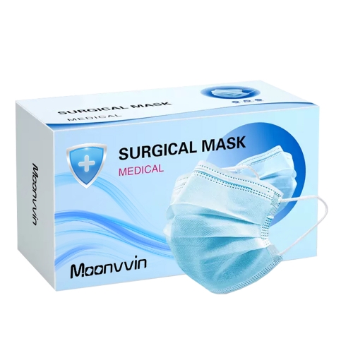 MOONVVIN Disposable Surgical Masks Medical Face Masks Pack of 50, 3 Ply Protection - Effective Filtration, Breathable Facial Masks with Earloop