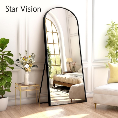 Star Vision Full Body Mirror 64"×21" Black Mirror Full Length Arched Mirror Full Length Floor Length Mirror with Stand HD Mirror for Bedroom or Living