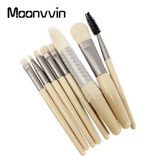MOONVVIN 8pcs Makeup Brush Set Travel Makeup Brush Kit Mini Cosmetic Brushes for Face Foundation Blush Eye Shadow Wooden Handle Synthetic Bristle
