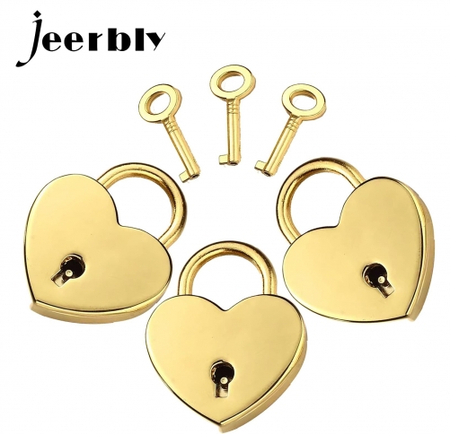 jeerbly 3Pcs Mini Metal Locks Golden Heart Shaped Padlocks Small Vintage Lock with Keys for Jewelry Box Storage Box Diary Book