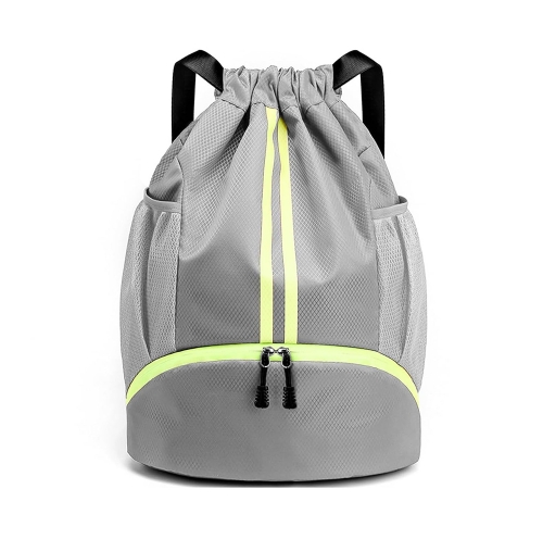 Sosoon Drawstring Backpack Sports Gym Sackpack with Mesh Pockets Shoe Compartment Water Resistant String Bag for Women Men (Grey)