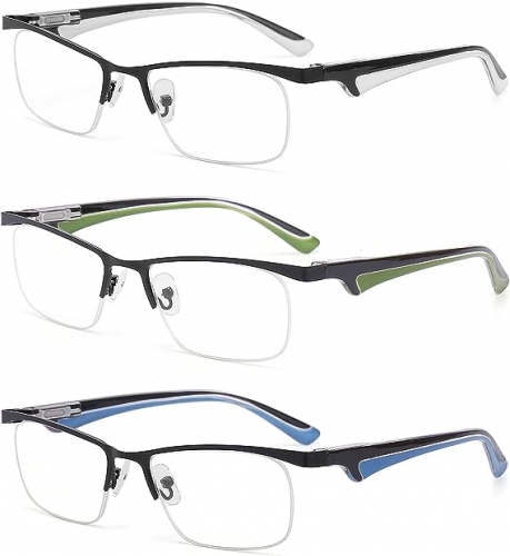 SIRTOUR 3 Pack Reading Eyeglasses Half Frame Blue Light Blocking Glasses Computer Readers with Metal Spring Hinge for Men Women