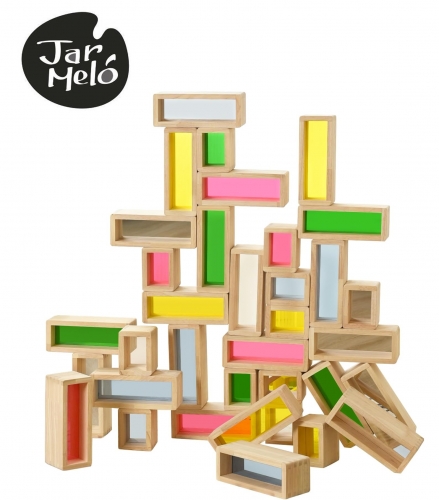 JAR MELÓ 36 PCS Large Wooden Building Blocks Set for Toddlers 1-3, Rainbow Colored Big Window Blocks Set for Kids