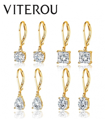 VITEROU Earrings Set for Women 18K Gold Plated Cubic Zirconia Dangle Earrings Hypoallergenic Jewelry Gifts