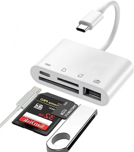 MSR605 USB C SD Card Reader, 4 in 1 USB-C to Camera Memory Card Adapter with Charging Port, , Plug & Play