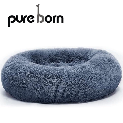PUREBORN Faux Fur Pet Beds for Small Dogs, Soft Plush Donut Cuddler Cushion Pet Sofa Couch Bed for Small Dogs Cats, Dark Grey