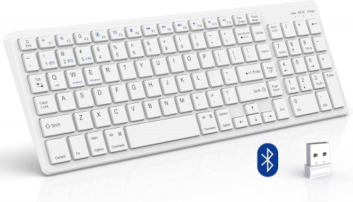 SALNIER Wireless Keyboard, Bluetooth Keyboard Rechargeable, Bluetooth 5.0 + 2.4G Dual Mode Keyboard with Numeric Pad, Slim Full Size Keyboard for Macb