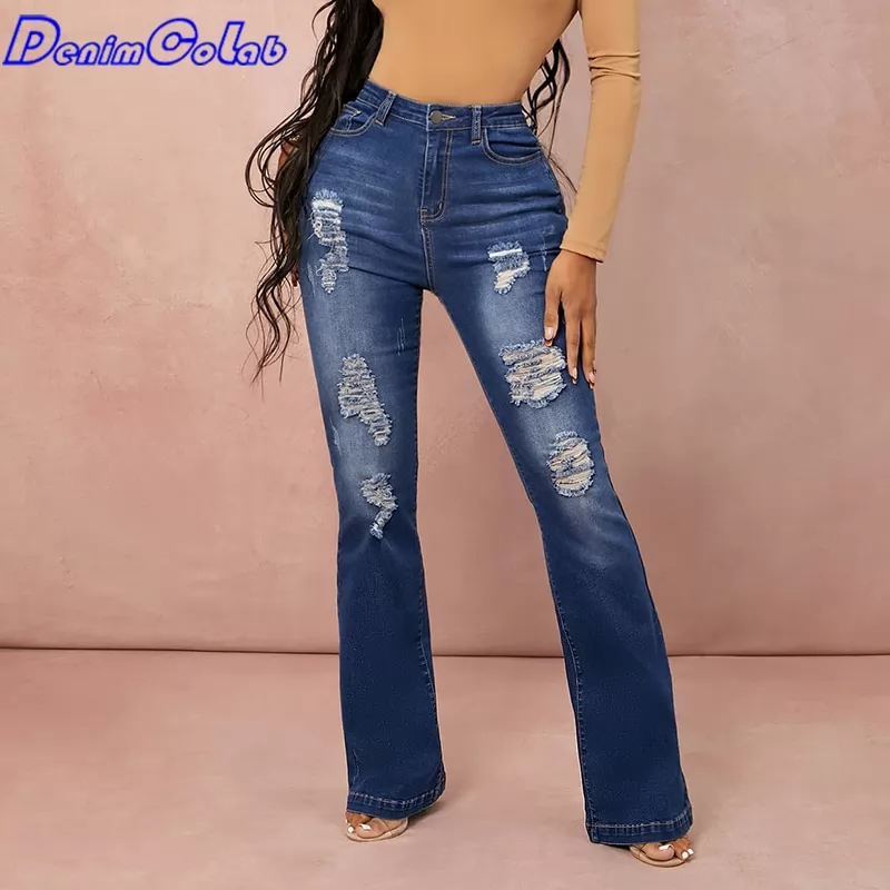 DenimColab 2022 New Fashion Elastic Flared Pants Women's Jeans High Waist Buttock Skinny Denim Pants Female Casual Stretch Jeans