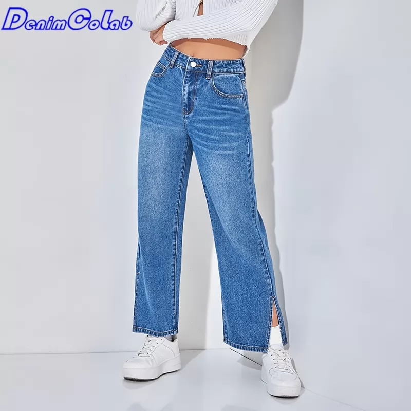 DenimColab 2022 New Fashion Split Straight Pants High Waist Women's Jeans Streetwear Denim Pants Ladies Casual Loose Jeans