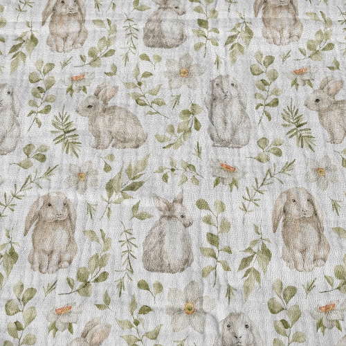 Digital printing on mulsin fabric sof and lightweight custom cotton bunny printed gauze fabric cloth