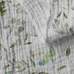 ECO digital textile printing comfortable leaf pattern print pretty soft cotton double gauze muslin cotton gauze fabric