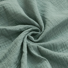 Dusty blue organic cotton crinkle woven double gauze fabric manufacturer