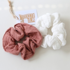 scrunchie double gauze muslin elastic hair ties with logo