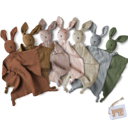 custom animal cute bunny lovey 100% muslin cotton baby soft security blanket