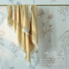 Ruffle trim design good quality muslin cotton newborn baby home sleep light throw blanket in summer