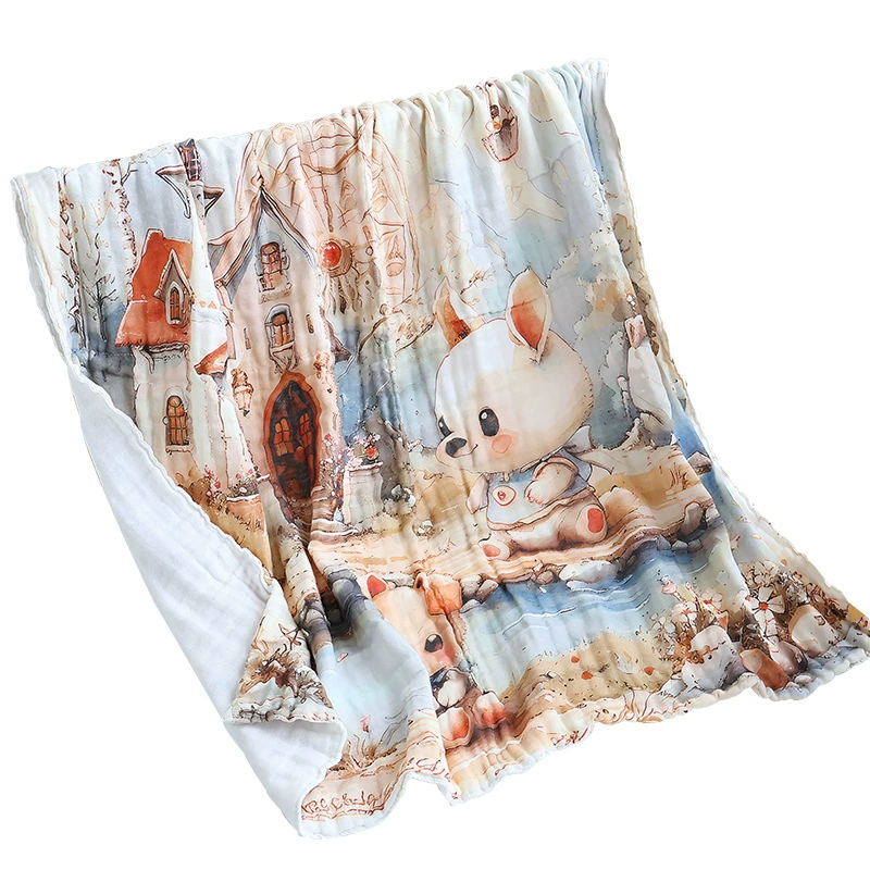 6-layer printed cotton swaddle wrap for baby shower gift