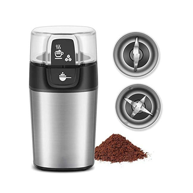 Electric Coffee Grinder and Spice Grinder with 2 Stainless Steel Blades Removable Bowls