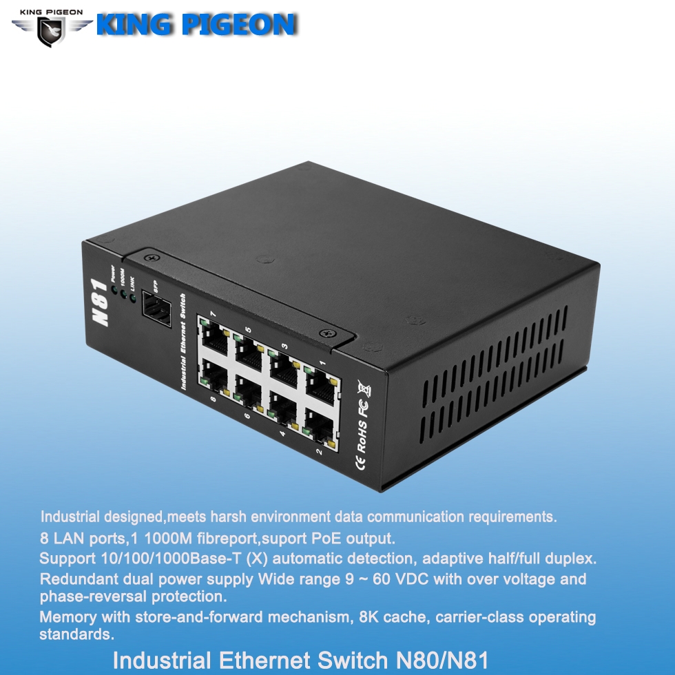 King PigeonRugged Industrial Switch (8LAN 1 Fibre port,Dual