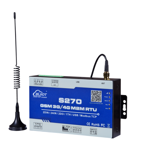 Cellular M2M IoT RTU (2DIN,2AIN/PT100,2Relay,1TH,USB)