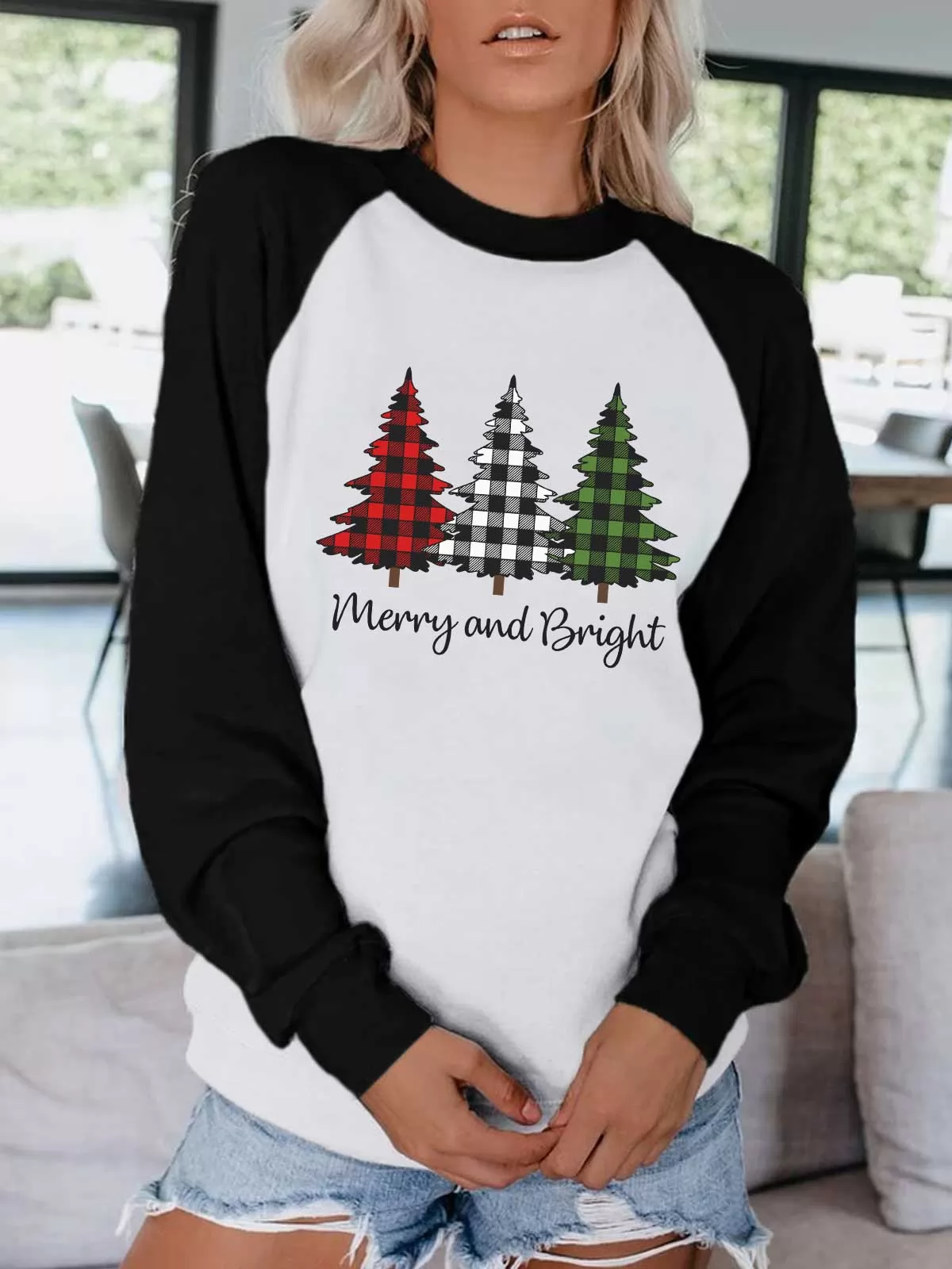 Merry and Bright Plaid Trees Sweatshirt