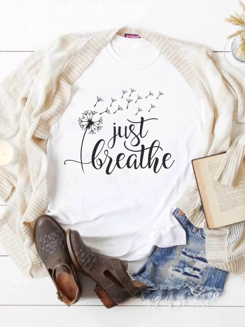 Just Breathe Free Like Dandelion White Tee