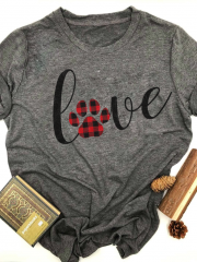 Plaid Dog Paw Love Printed Tee