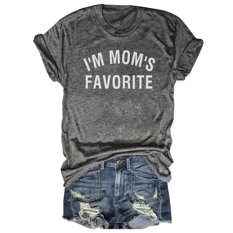 I'm Mom's Favorite Letters Printed Gray Tee