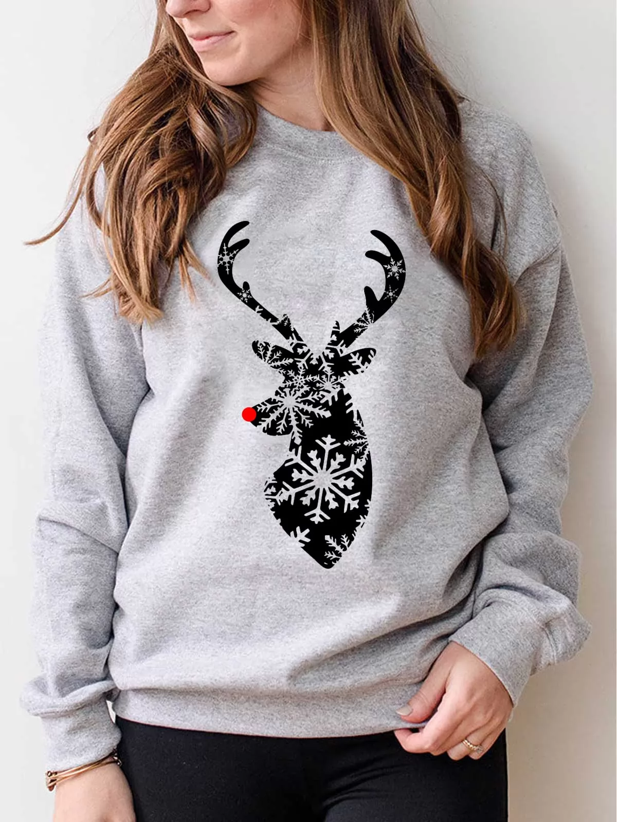 Reindeer Snowflower Printed Sweatshirt