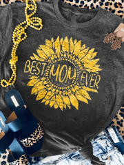 Best Mom Ever Sunflower Distressed Print Tee