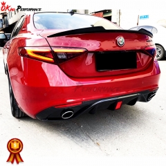 Carbon Fiber LED Brake Light Rear Diffuser For Alfa Romeo Giulia Base Ti 2016-2023