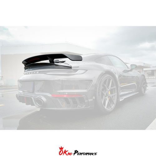 Paktechz Design Dry Carbon Fiber Rear Spoiler & Rear Engine Cover & Trunk For Porsche 911 992 Turbo S 2019-2023