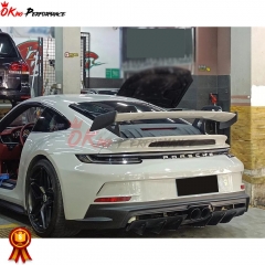 GT3 Style Dry Carbon Fiber Rear Spoiler & Engine Cover & Primed Rear Trunk Set For Porsche 911 992 Carrera S 2019-2023