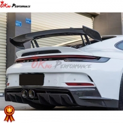GT3 Style Primed Dry Carbon Fiber Rear Spoiler Base Rear Spoiler & Engine Cover & Rear Trunk Set For Porsche 911 992 Carrera S 2019-2023