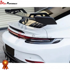 GT3 Style Primed Dry Carbon Fiber Rear Spoiler Base Rear Spoiler & Engine Cover & Rear Trunk Set For Porsche 911 992 Carrera S 2019-2023