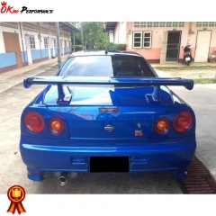 OEM Style Carbon Fiber Jun High Elevated Rear Spoiler GT Wing For Nissan R34 GTR 1998-2002