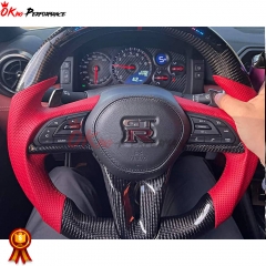 Customize Style Carbon Fiber Perforated Steering Wheel With Center Trim And Shift Paddle For Nissan R35 GTR 2017-2019